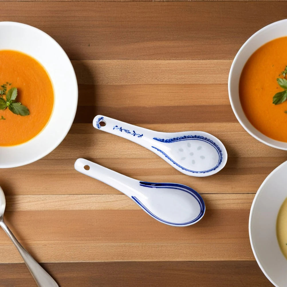 8pcs Chinese Soup Spoons Ceramic Asian Soup Spoons Porcelain Japanese Scoop For Cereal Ramen Wonton Dumpling