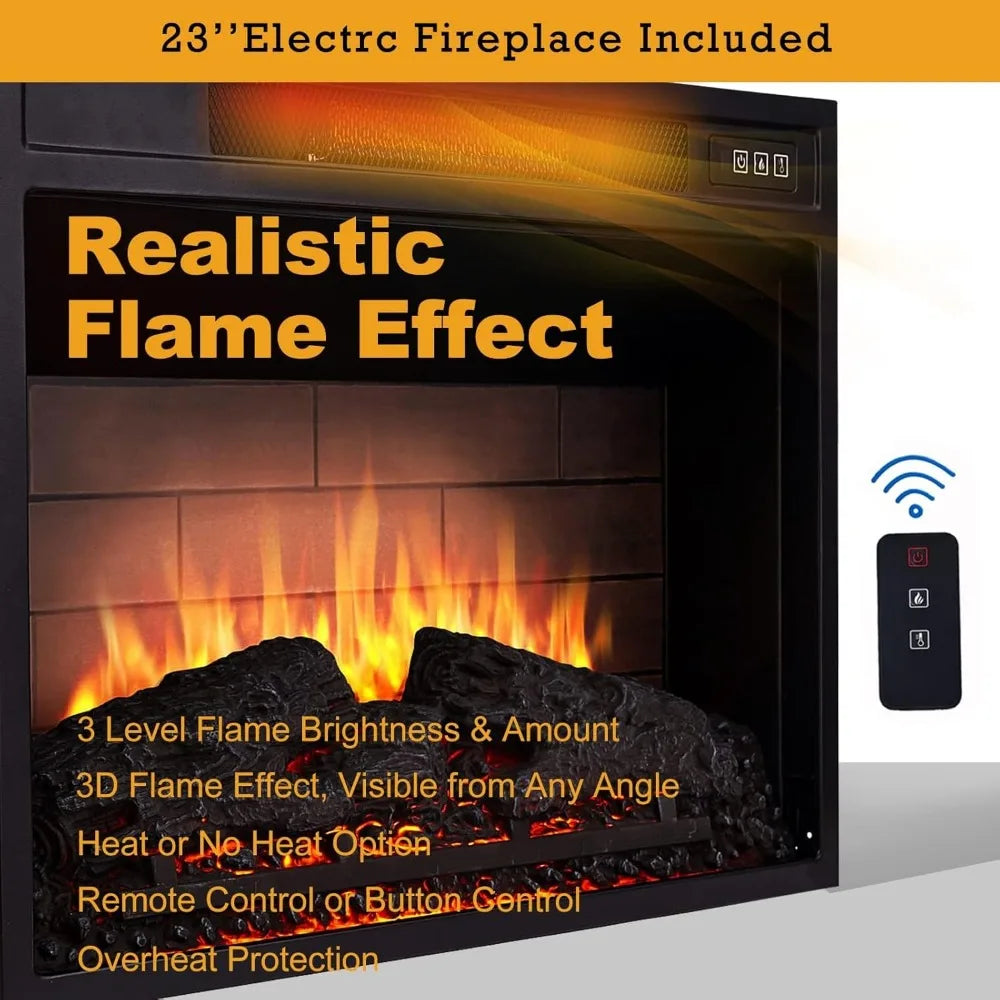 3D Fireplace TV Stand for TVs up to 80’’, Wooden Media Entertainment Center Table & TV Cabinets w/Storage Shelves & Barn Door