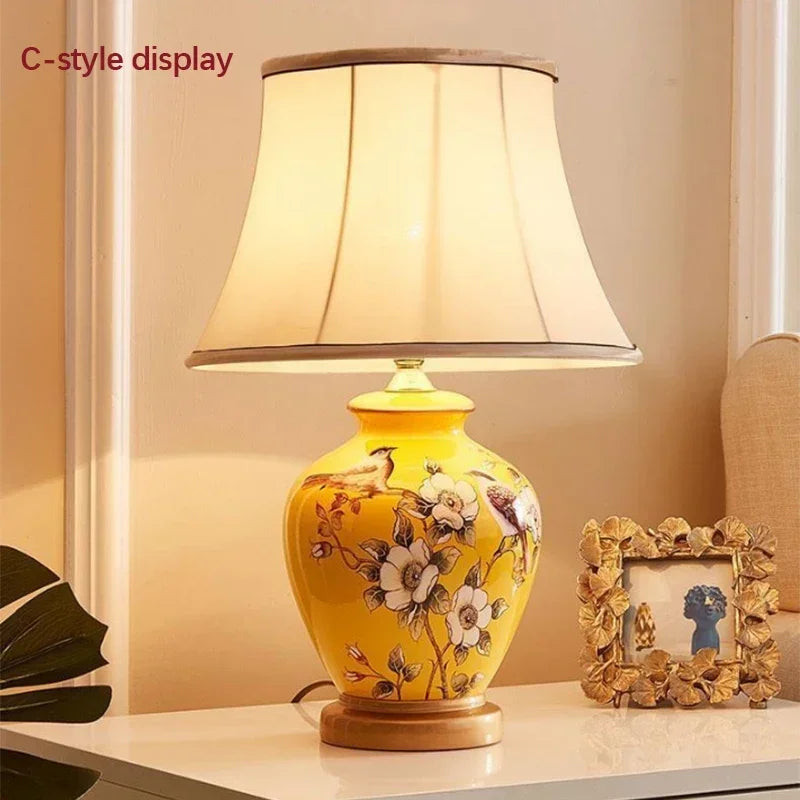 Ceramic Table Lamp LED Luxury Modern Creative Flower Pattern Desk Lights For Home Living Room Bedroom Bedside