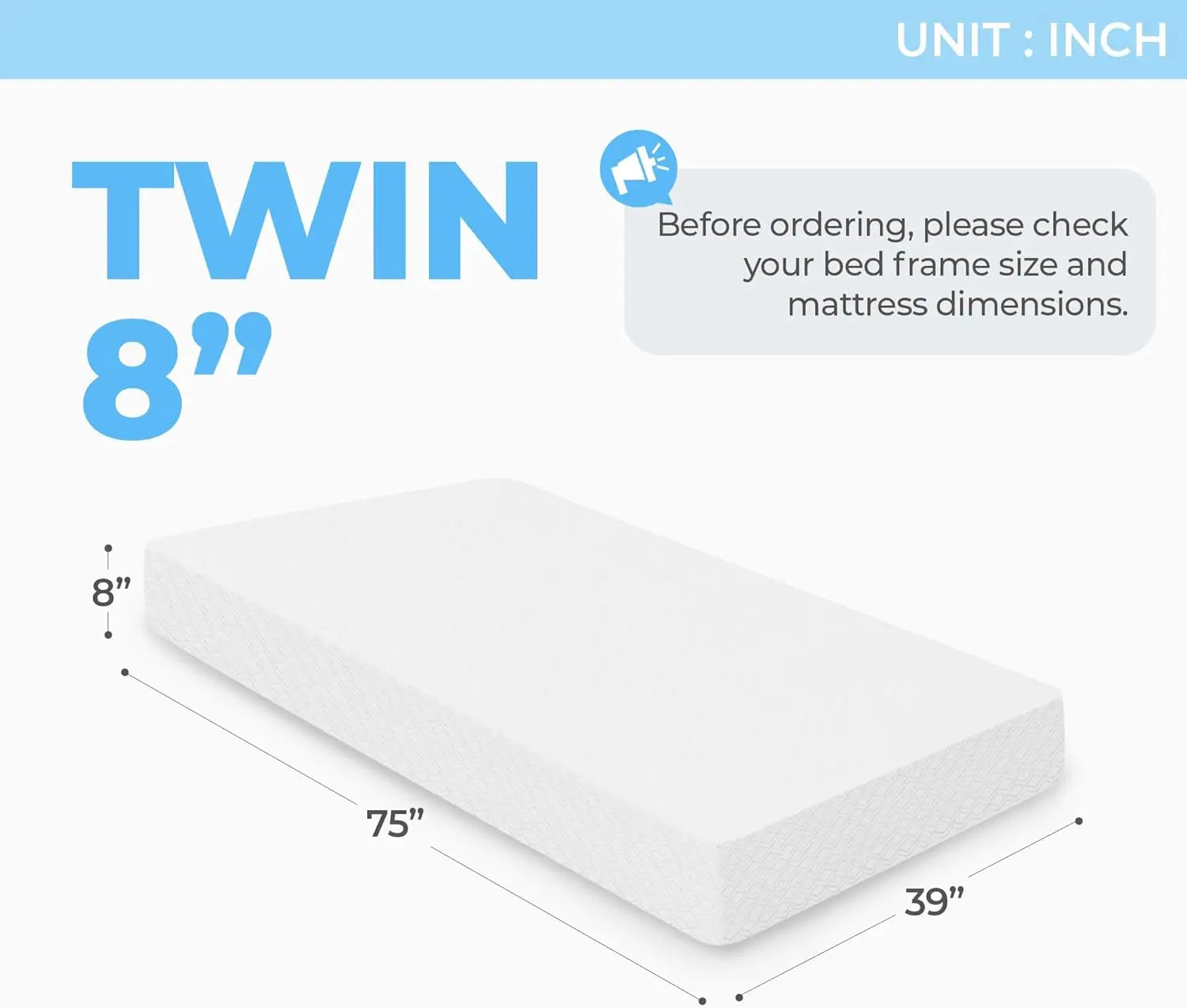 8 Inch Twin Cooling Gel Memory Foam Mattress Medium Firm CertiPUR-US Certified Foam Mattress in a Box Enhanced Pressure Relief R