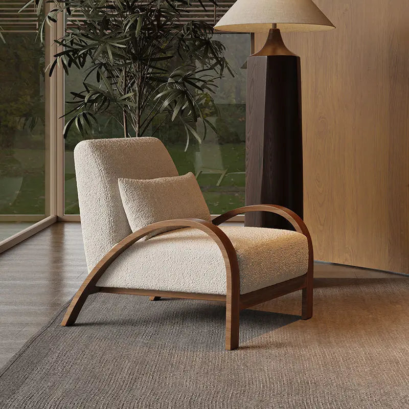 Nordic Lamb Wool Accent Chair – Minimalist Single Sofa Leisure Chair