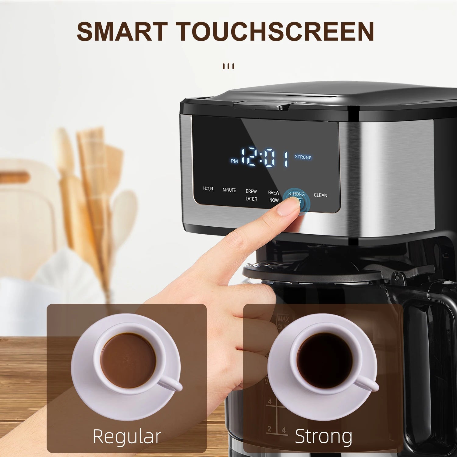Programmable 12-Cup Drip Coffee Maker with Iced Coffee Function & Touch Screen