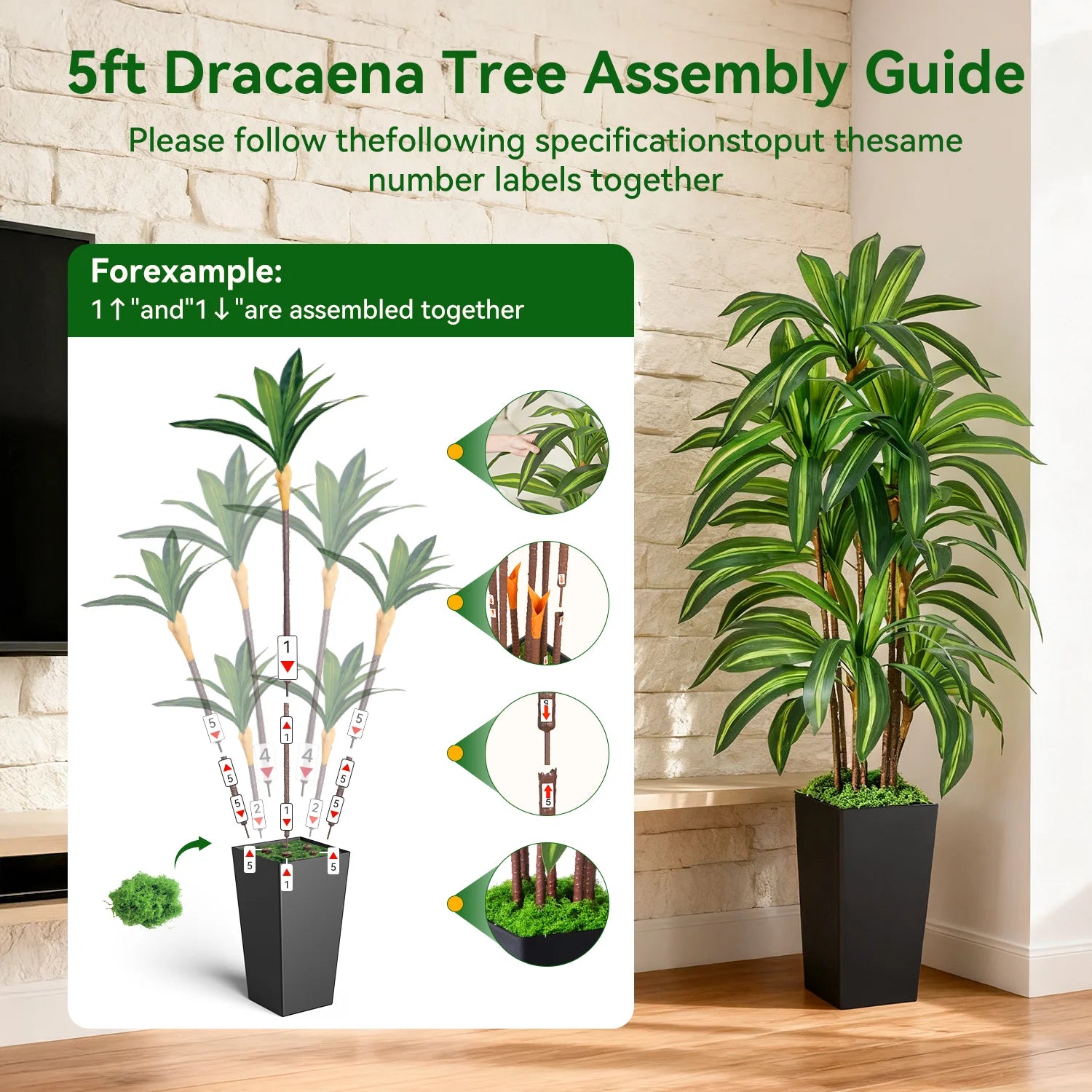 5 feet artificial Brazilian tree with potted artificial tree with artificial plant greening fake tree suitable for home use