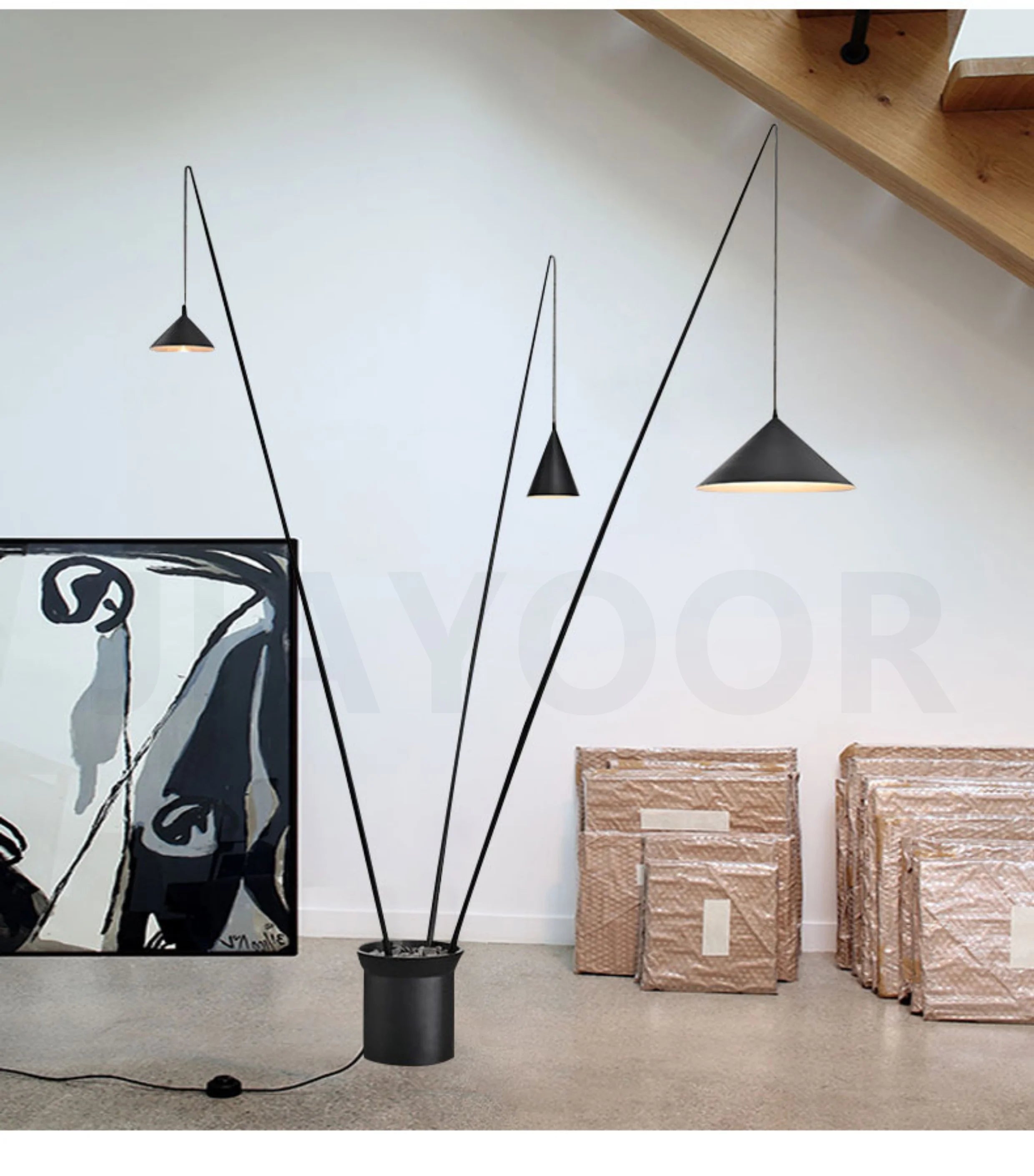 Nordic Floor Lamp Bedroom Living Room Black Standing Light Light Luxury Fishing Lamp Exhibition Hall Decoration Light LED Light