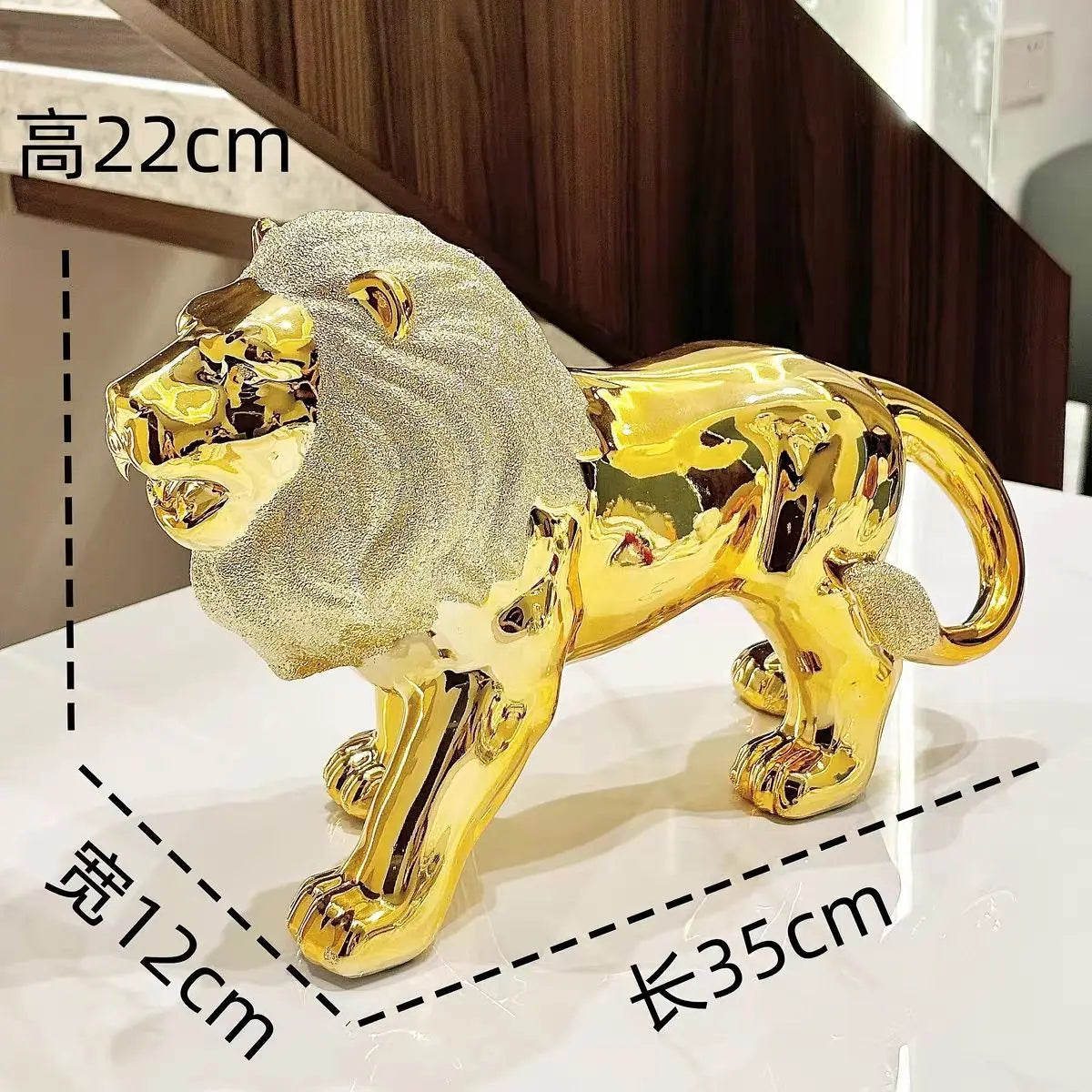 35CM Gold Animal Decor Lion Ceramics Decor Statue Home Decor Creative Simulation Statue Ornament