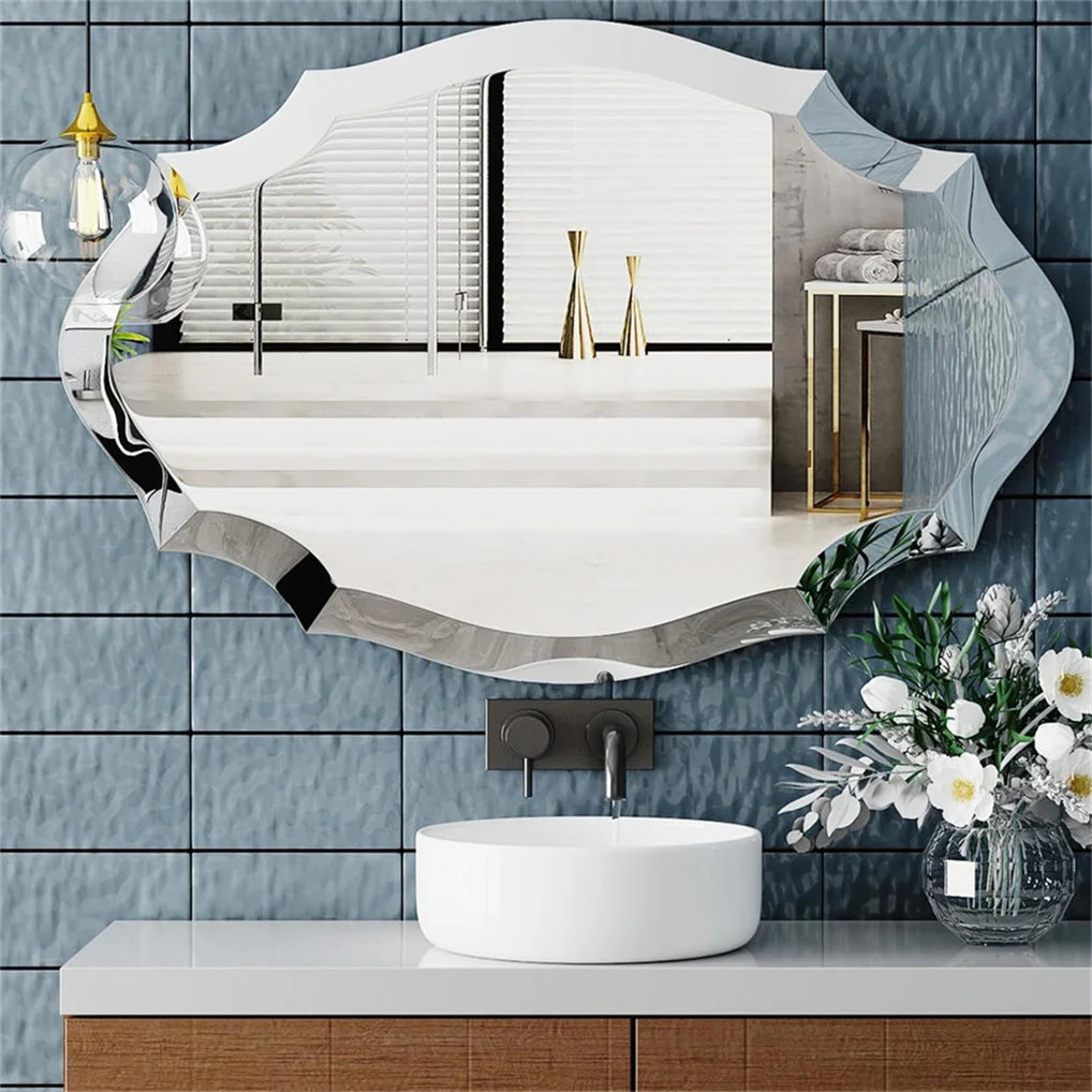 2 Sizes Antique Floral Outcut Oval Wall Mirror Decorative Makeup Vanity Mirror Heavy Beveled Edge Entryway Decor