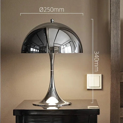 Mushroom Table Lamp Denmark Chrome Desk Light with E27 Bulb for Bedroom Living Room
