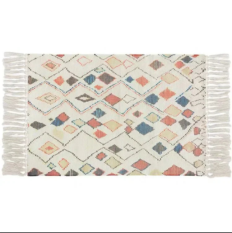 Nordic Cotton And Linen Knit Rug Ethnic Style Carpet Tassel Small Rug Bedroom Kitchen Rugs Mat Boho Washable Home Decoration