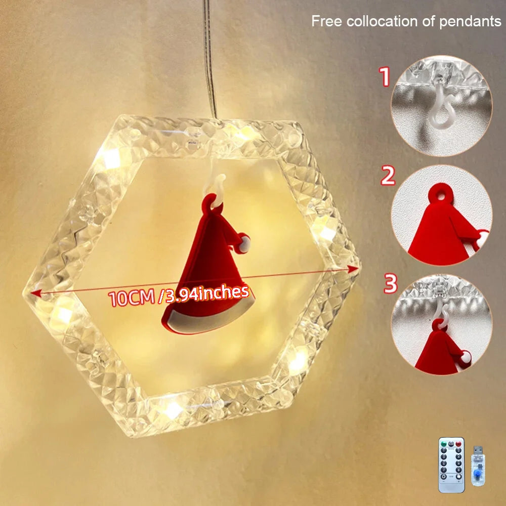 1pc Christmas Window Lights, LED Christmas Window Curtain Lighted with 8 Modes Battery-powered and Remote Control