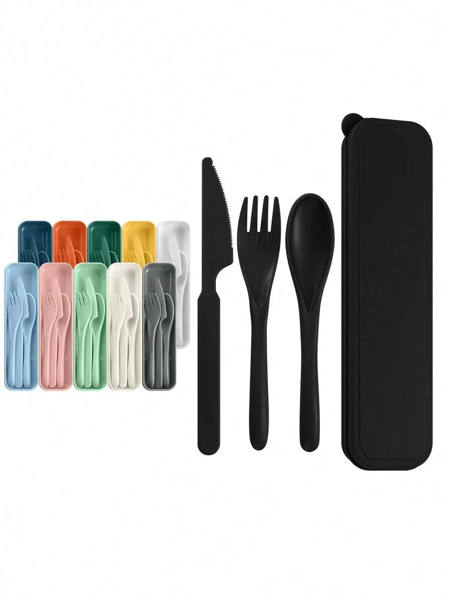 1pcs Plastic knife, fork and spoon cutlery set, reusable, portable cutlery, suitable for school, outdoor, camping, office