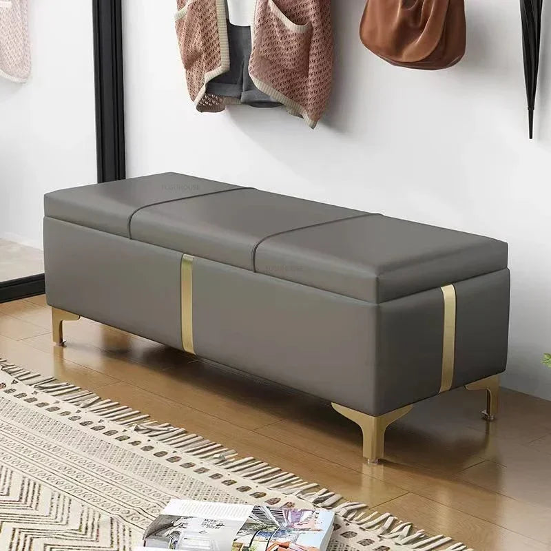 Nordic Shoe Changing Stool – European Style Storage Bench Ottoman