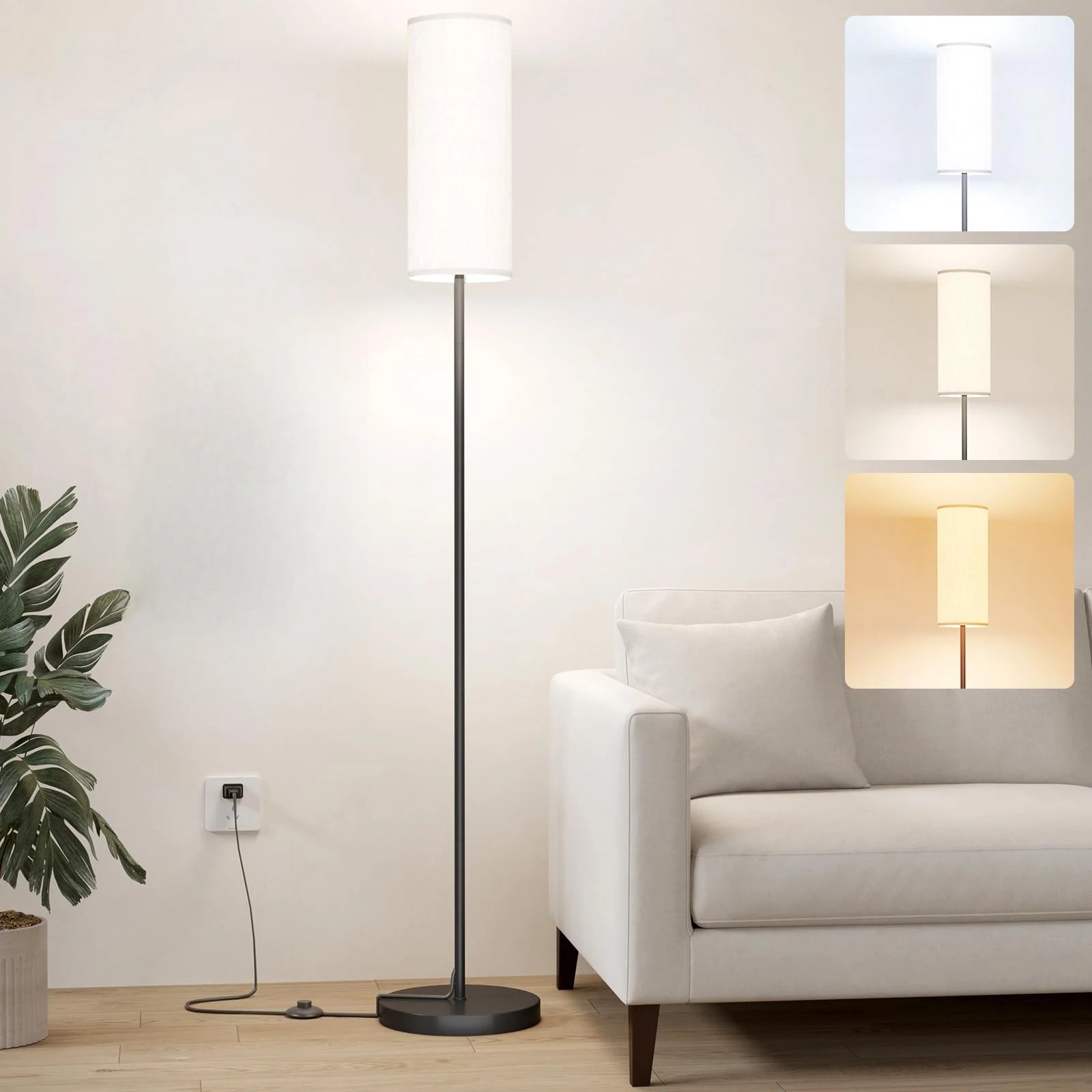 Modern Floor Lamp Tall Lamp for Bedroom Dimmable  with 9W LED Bulb, Pole Light with Lamp Shade Foot Switch for Office Dining