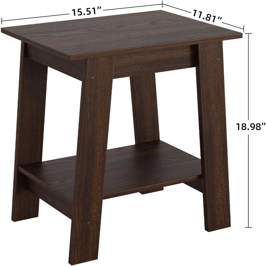 End Table, Wooden Side Table, Small Minimalist Bedside Table, Night Stand with 2-Tier Storage Shelf, Sofa Table for Small Space,
