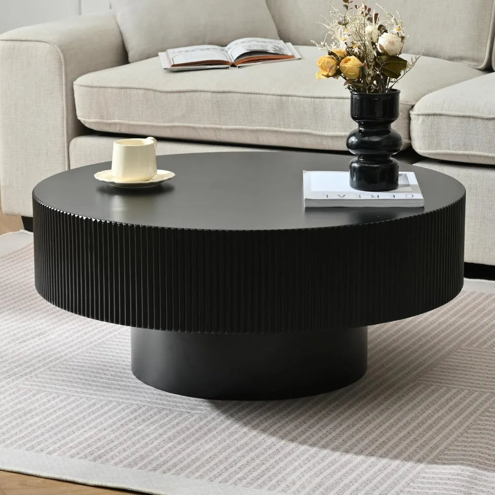 Modern Round Coffee Table with Sturdy Base – Wooden Center Table for Living Room