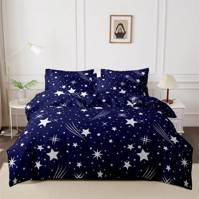 3pcs starry sky Brushed Bedding Set Queen Size Duvet Cover Pillowcase Set Skin Friendly Breathable Simple Duvet Cover Pillowcase