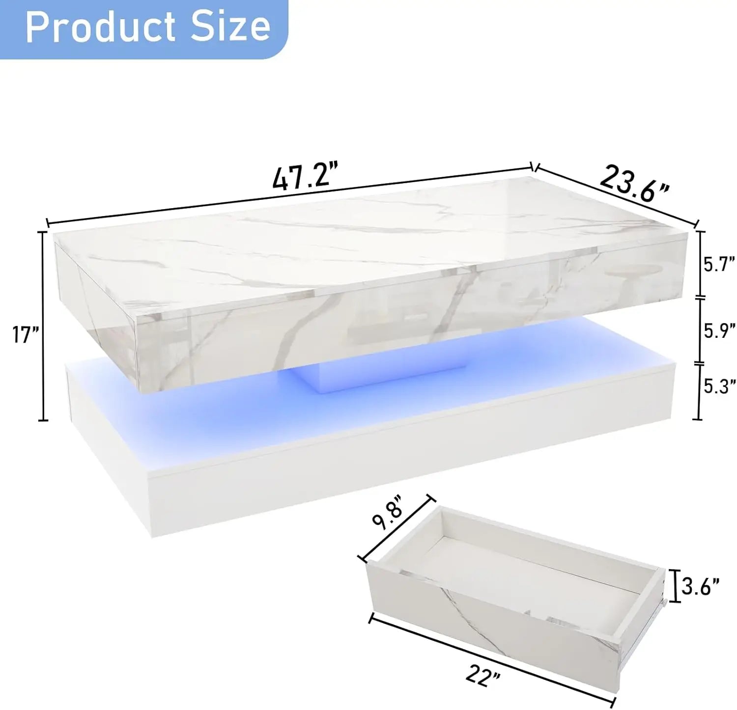 Modern LED Coffee Table with Double-Layer Design & Dual Storage Drawers