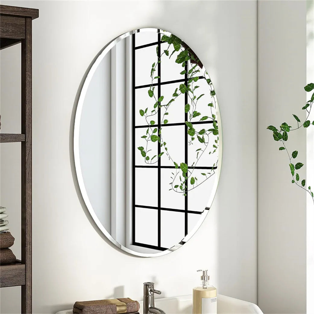 50/60CM Oval Mirror for Bathroom Entryway Living Room Beveled Edge Frameless Vanity Makeup Mirror Horizontal or Vertical