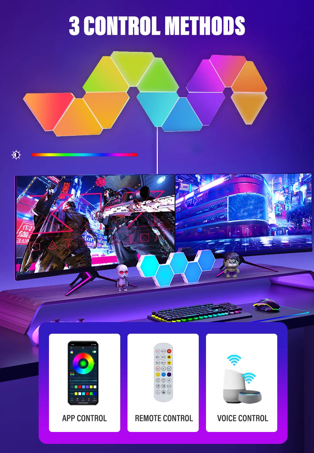 LED smart WIFI triangle wall light RGB indoor atmosphere light APP music synchronization game room TV bedroom decoration