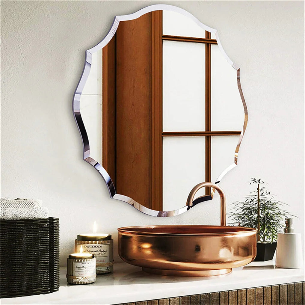 2 Sizes Antique Floral Outcut Oval Wall Mirror Decorative Makeup Vanity Mirror Heavy Beveled Edge Entryway Decor