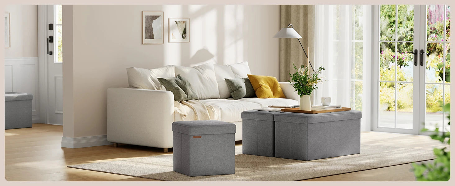 SONGMICS Folding Storage Ottoman Bench – 30″ Storage Chest Footrest