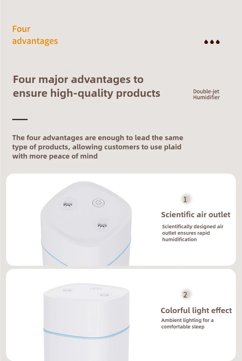 600ML Luminous Air Humidifier Double Spray Port Essential Oil Aromatherapy Humificador Cool Mist Maker Purify for Home Office