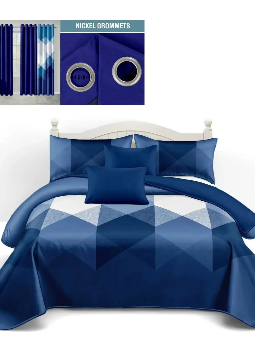 9-Piece Bedroom SetScandinavian Cottage Home Decor, Bedding Comforter Sets Charcoal Blue and White Cal King Size