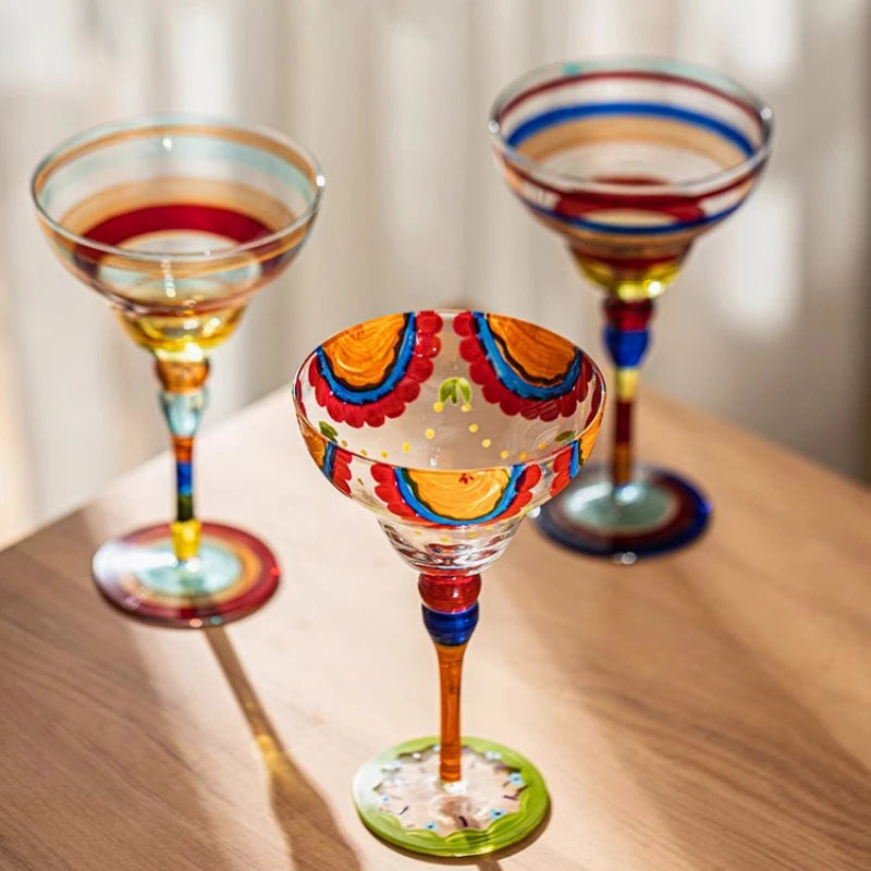 360ml Colorful Margarita Glasses Set Champagne Cocktail Cups Handmade Barware Elegant Home Bar Drinkware Wedding Party