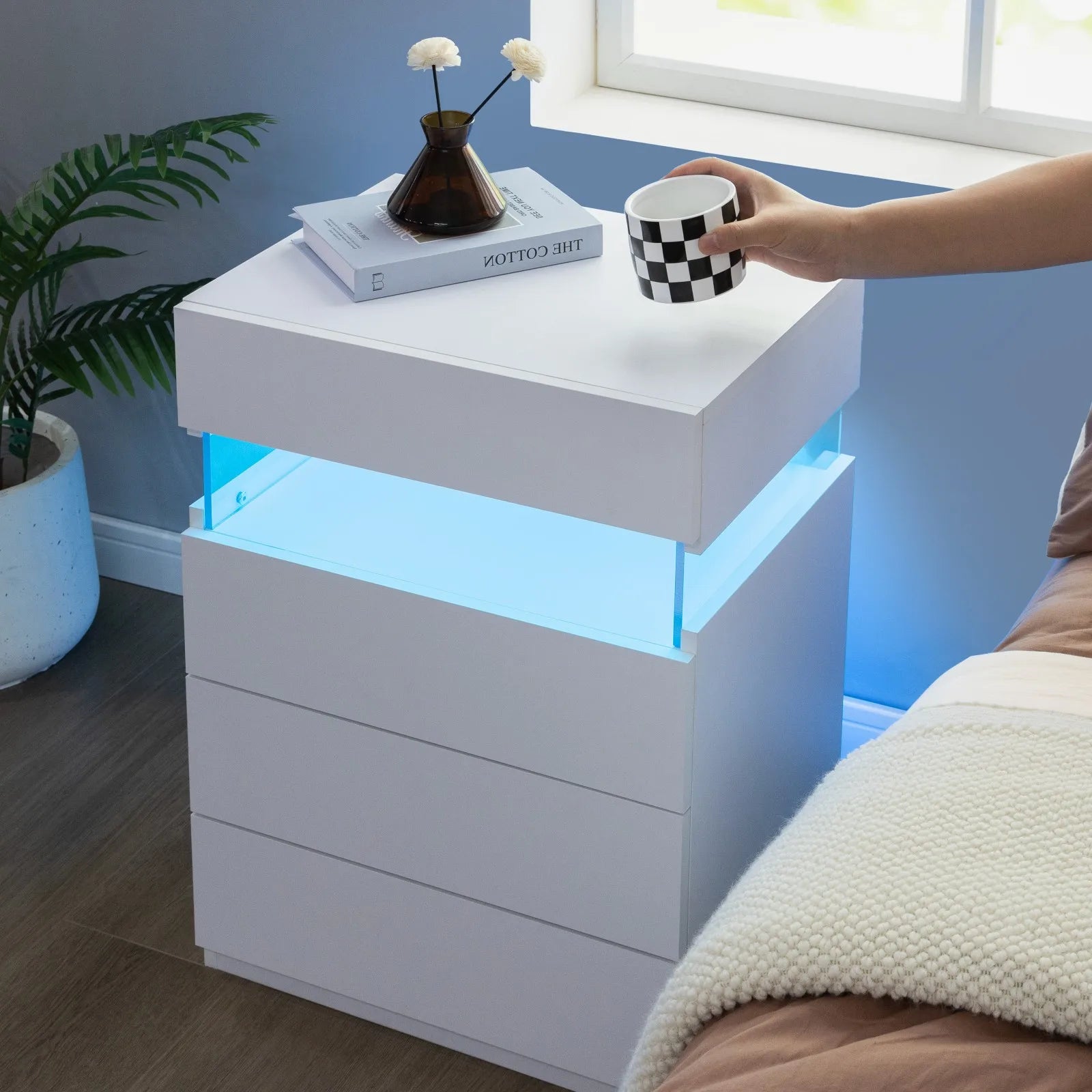 Cubehom LED Nightstand,Modern Night Stand with 4 Drawers,Large Capacity,Multi-Color LED Lights,End Side Table for Bedroom
