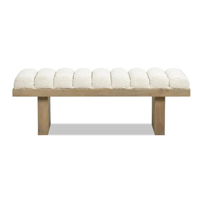 52-Inch Upholstered Modern Accent Bench in Ivory White Boucle Fabric