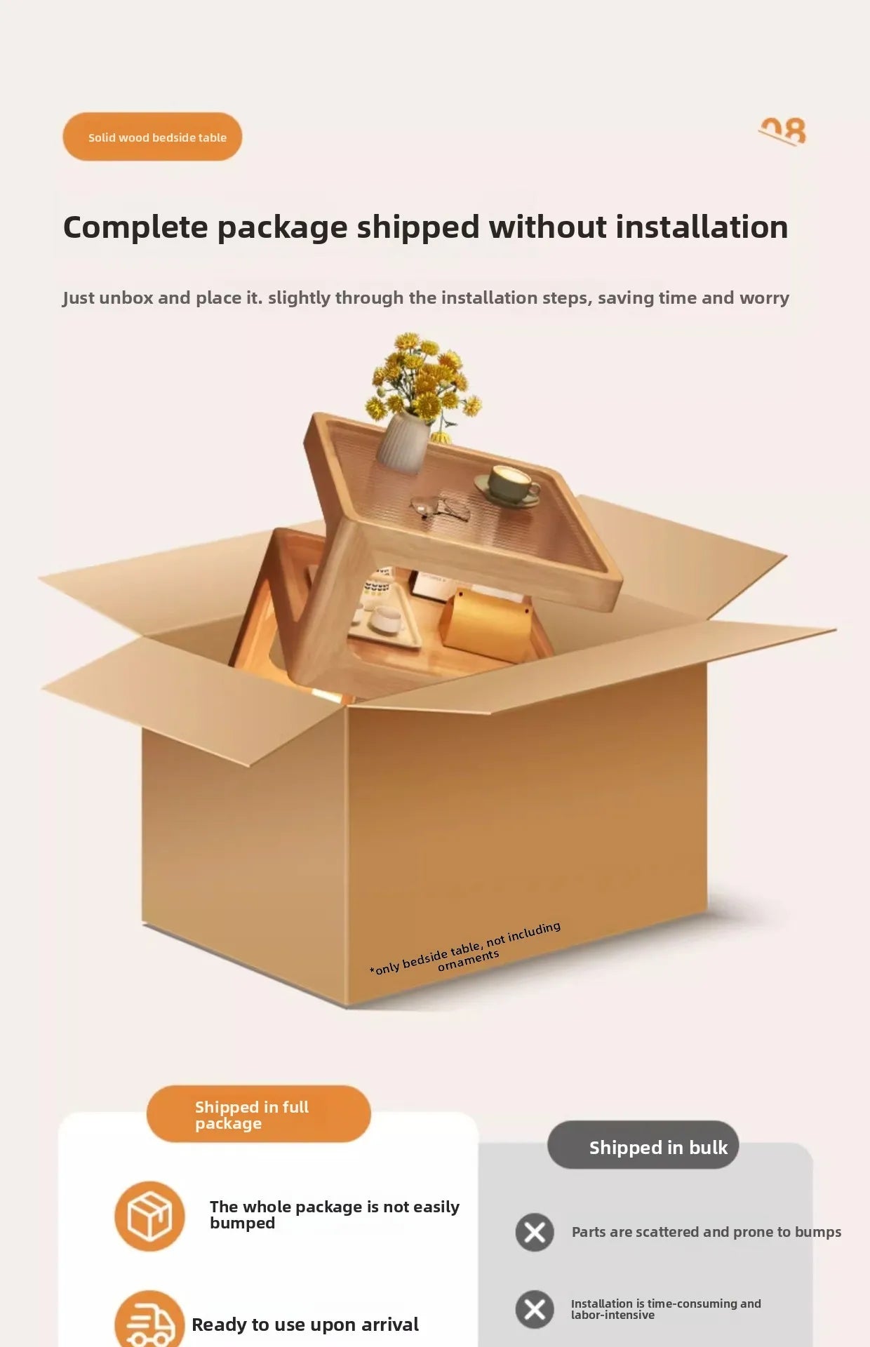 All solid wood bedside table Modern simple bedside table A few light luxury high-end home bedroom bedside storage table