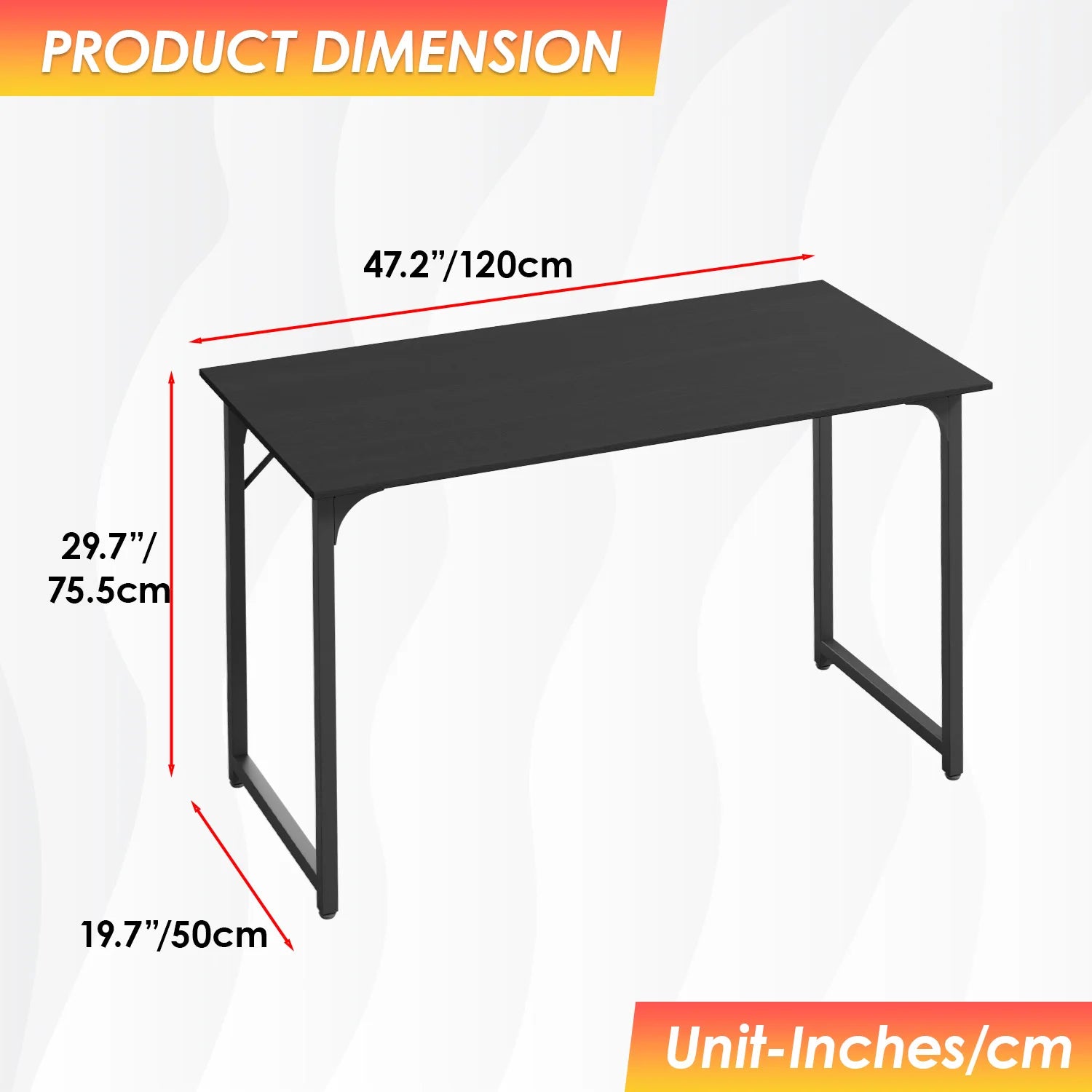47 Inch Computer Desk Home Office Study Gaming Writing Square Table Modern Simple Style Compact with Metal Frame Easy Assembly