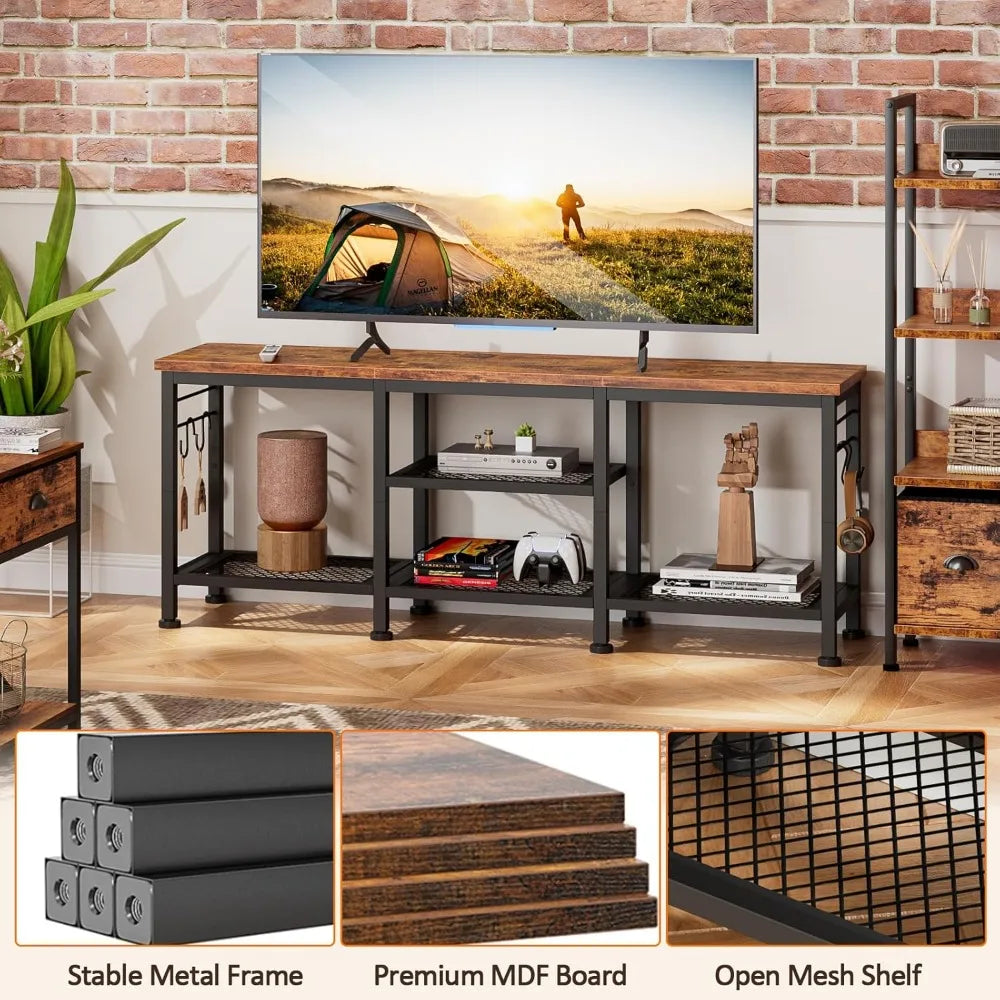 TV Stand for TVs up to 55 Inch, Entertainment Center with Open Storage , TV Media Console Table with Soundbar Shelf for