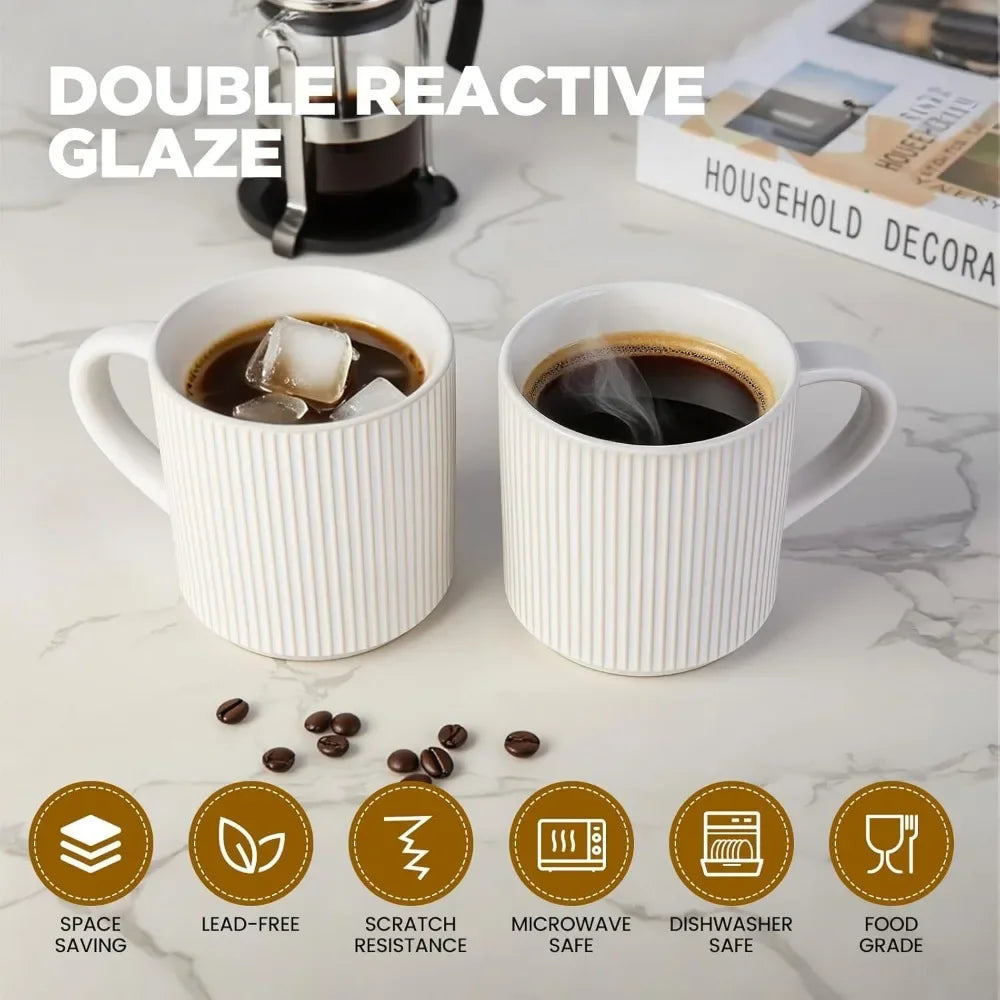 Matte White Coffee Mugs – Set of 4, 12 oz Ceramic Stoneware with Handles – Microwave & Dishwasher Safe