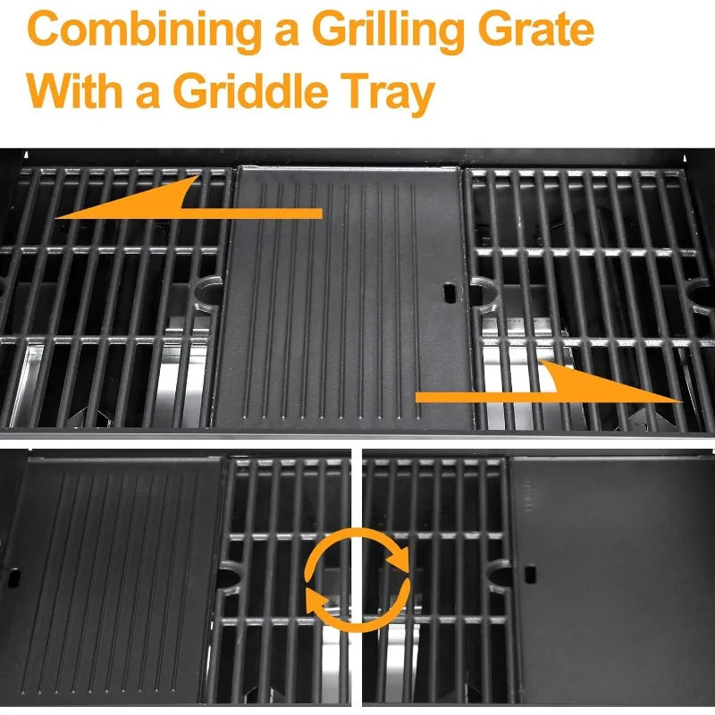 4 Burner Propane Gas BBQ Grill with Side Burner - 46890 BTU Output Stainless Steel Grill with Enameled Cast Iron Cooking