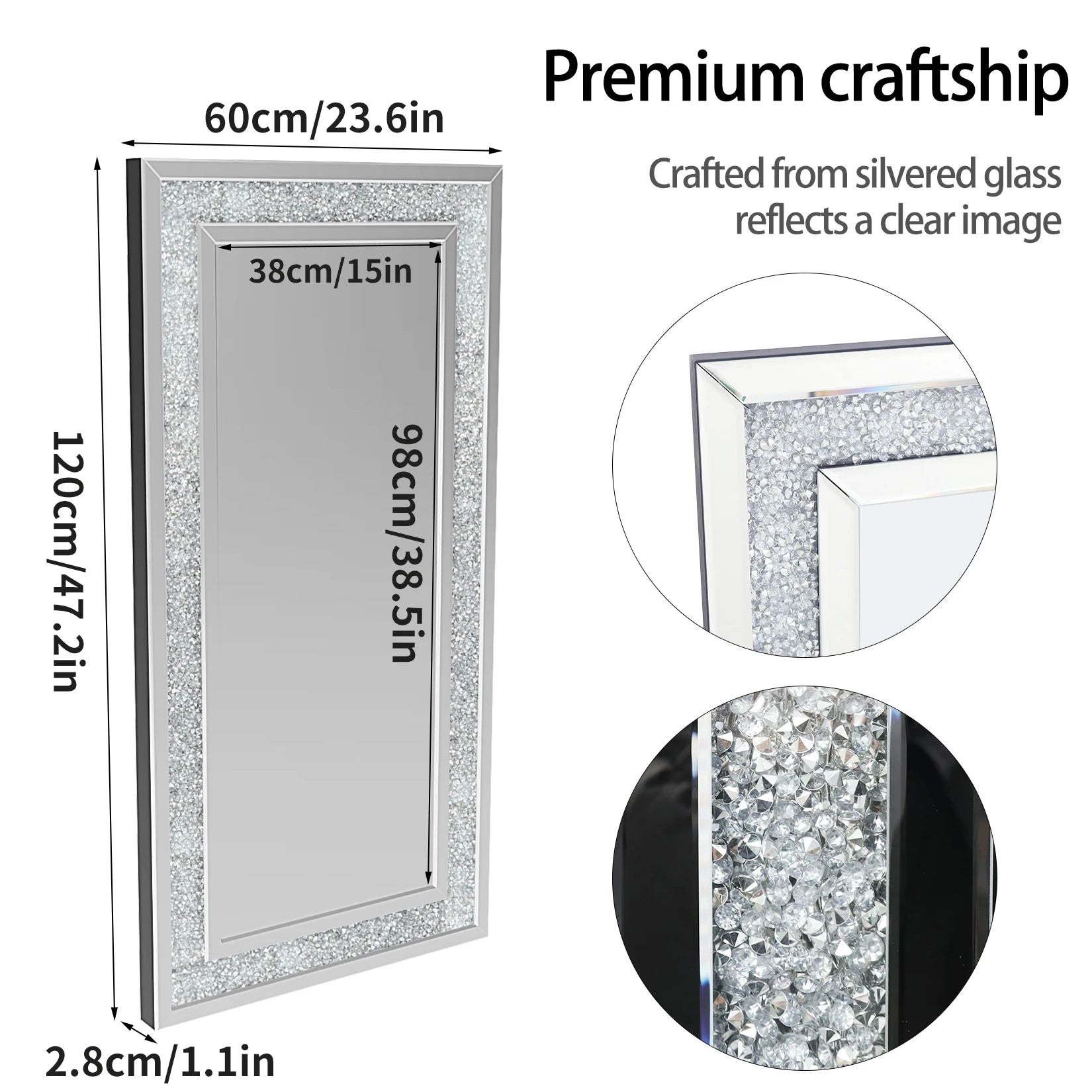 XXXL Diamond Decorative Wall Mirror – Crushed Crystal Full Length
