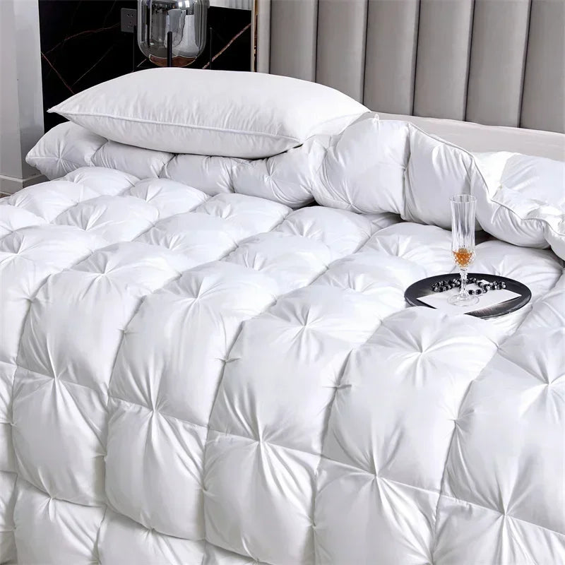 High Grade 100% White Goose Down Quilt Winter Warm Feather Duvet Queen King Cozy Lightweight 3D Bread Comforter Pinch Pleated