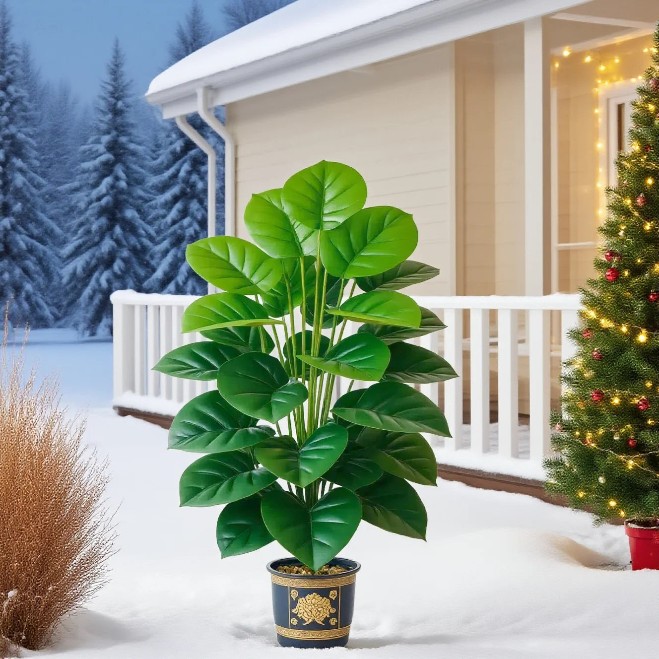 Large Artificial Pothos Plant with 24 Leaves, Tall Faux Greenery in Pot for Indoor Outdoor Decor, Perfect for Living Room, Offic