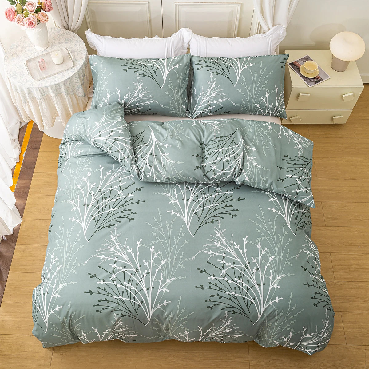 3pcs/set Leaf Floral Pattern Duvet Cover Set(1 Duvet Cover & 2 Pillowcase）Soft And Skin-Friendly Duvet Cover Bedding Set For Hom