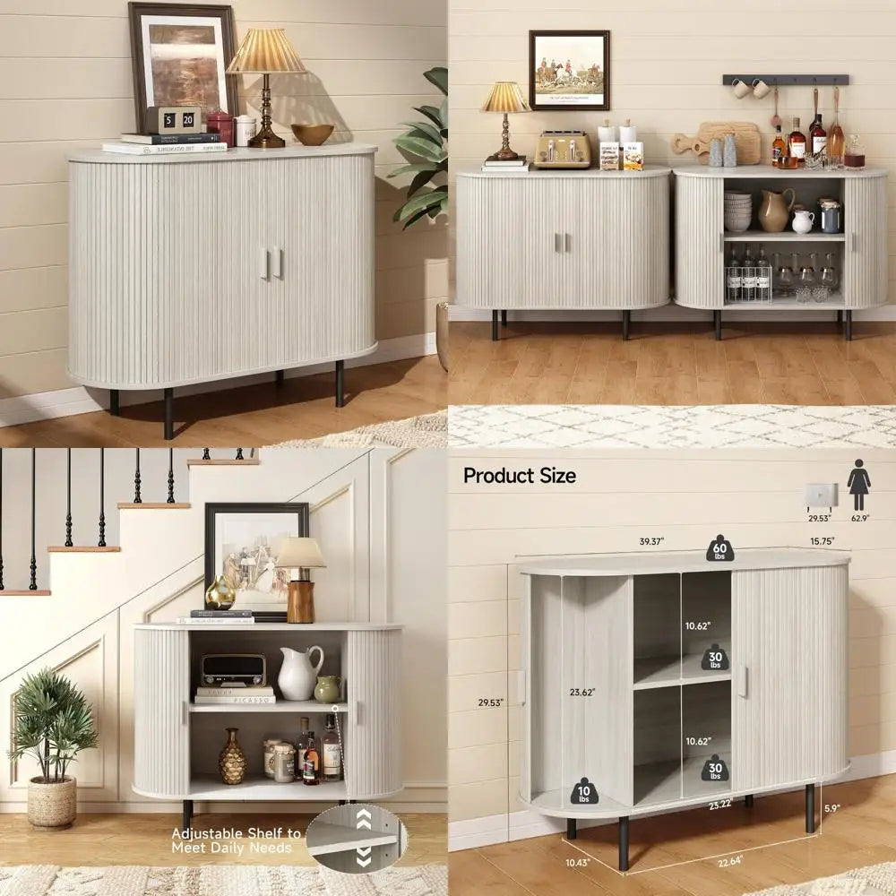 Modern Sideboard Buffet Cabinet with Sliding Door, Storage, and Adjustable Shelves for Contemporary Coffee Bar Console