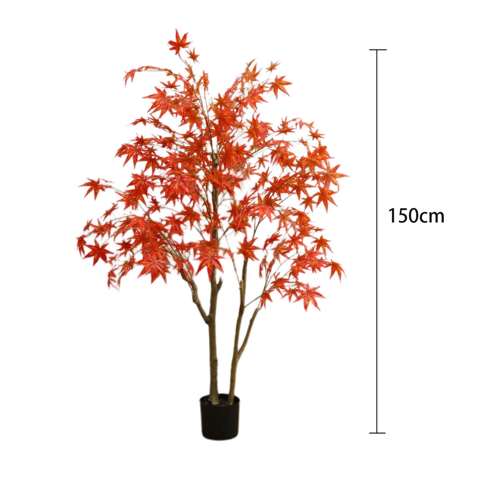 Autumn Maple Artificial Fall Tree In Plastic Pot, 120cm/150cm/180cm Faux Silk Leaves Red Maple Tree For Party Home Decoration