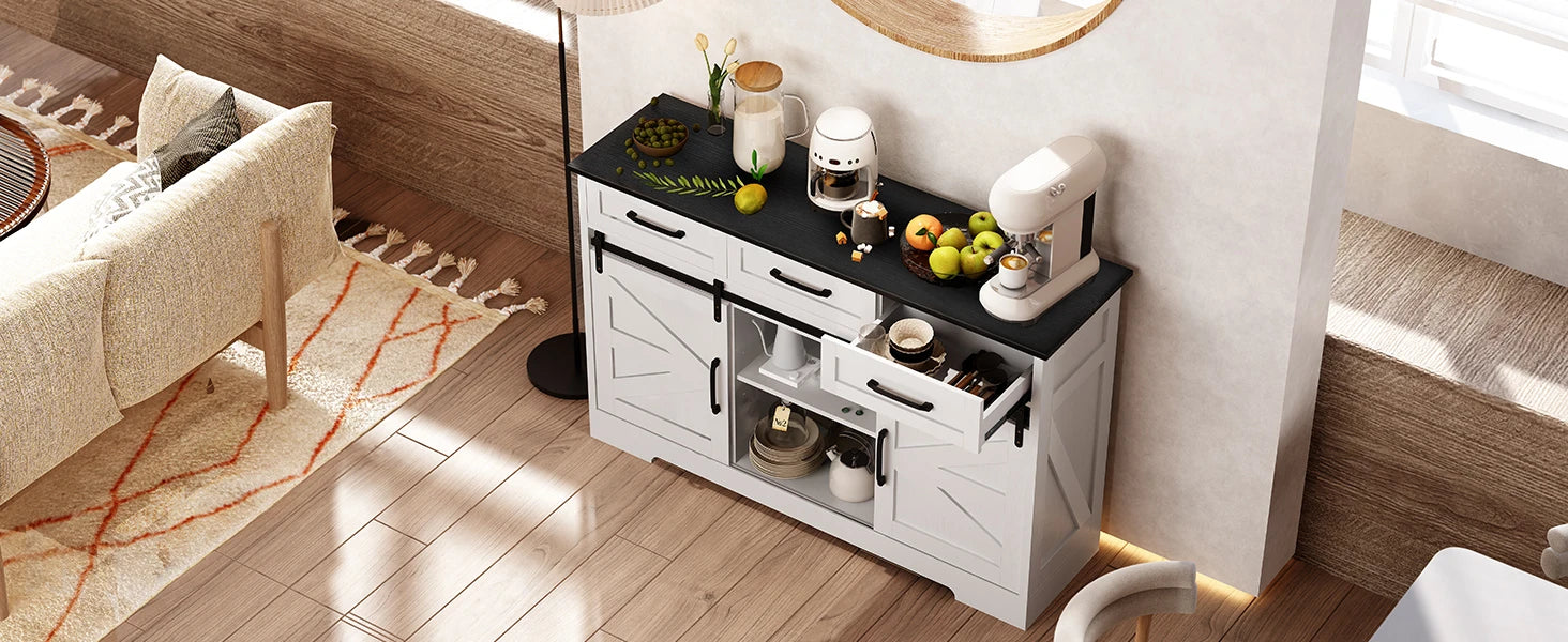 Redlife Sideboard Buffet Cabinet 53.5'' Coffee Bar Storage Cabinet w/ Adjustable Shelves  Sliding Doors for Dinning Room Kitchen