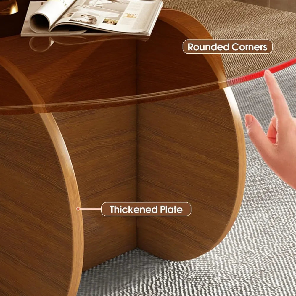 Modern Round Coffee Table with Solid Wood Legs, 31.5'' Glass Coffee Tables for Living Room Rustic Circle Center Cocktail Table