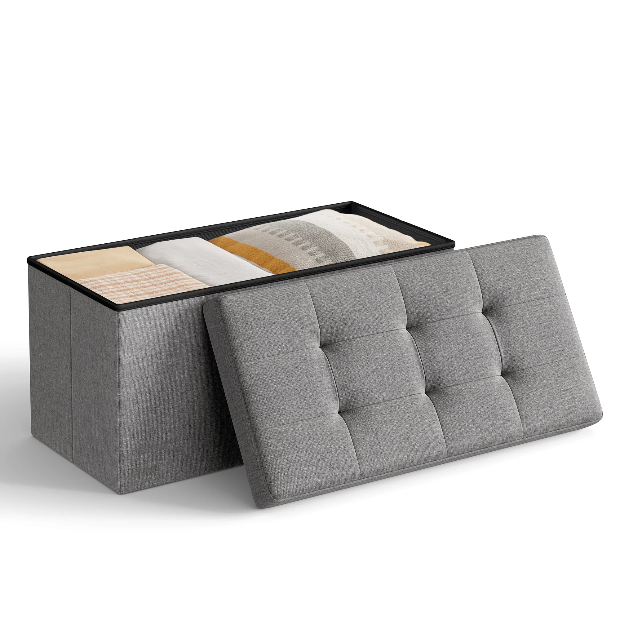 SONGMICS Folding Storage Ottoman Bench – 30″ Storage Chest Footrest