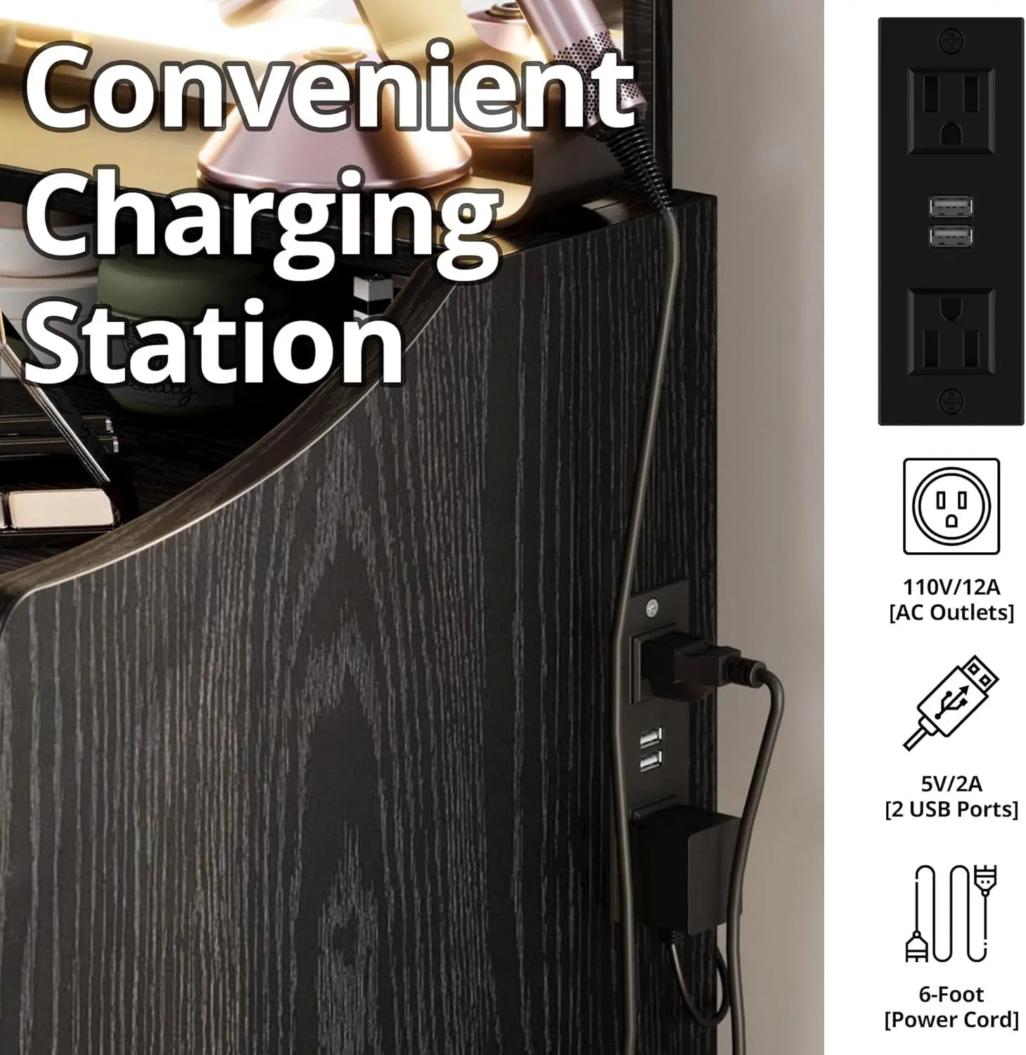 LIKIMIO Small Makeup Vanity Desk with Mirror and Lights, Vanity Table Set with Storage Drawer, Chair and Three Shelves, Bedroom