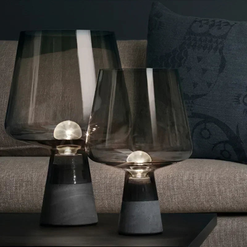 Modern Minimalist Cement Creative LED Desk Lamp Bedroom Bedside Study Hotel Living Room Grey Glass Art Light Home Decor Lighting
