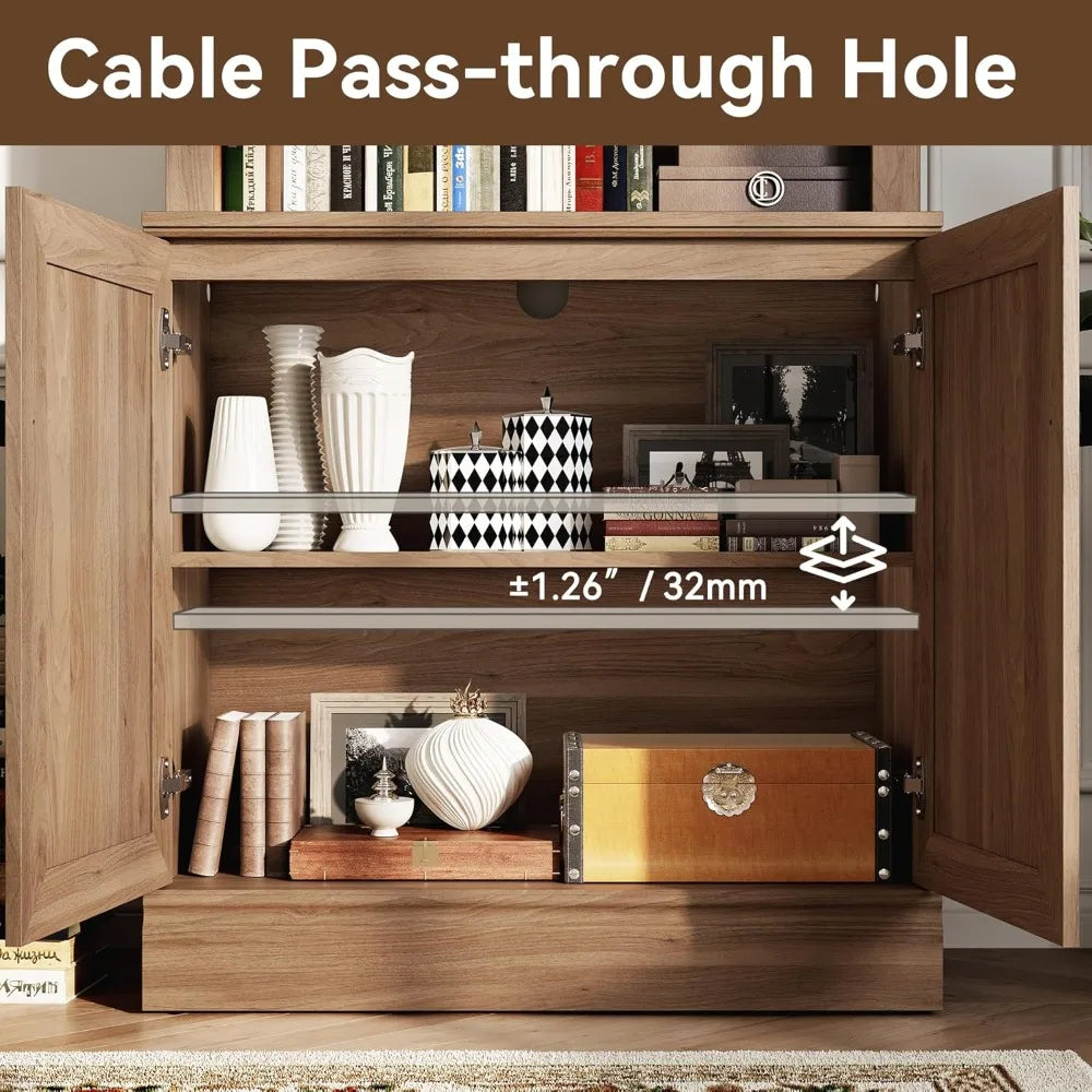 Entertainment Center with Bookshelves for TVs up to 75", Farmhouse Wall Unit TV Stand with Doors, Media Console Table for Living