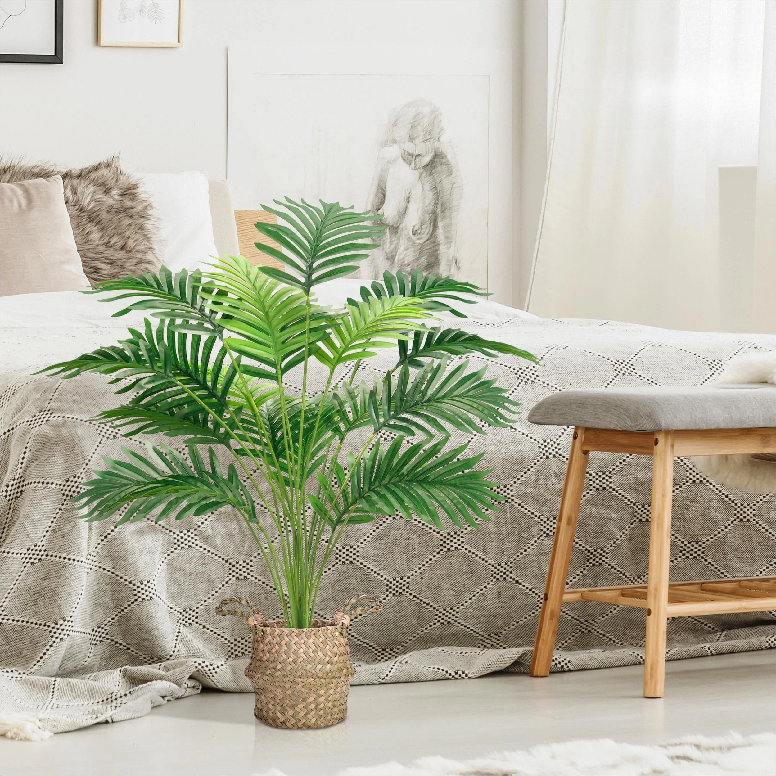 Artificial Palm Tree Tall Fake Plant Faux Areca Artificial Tree for Indoor Outdoor Home Office Bedroom Porch Balcony Decoration
