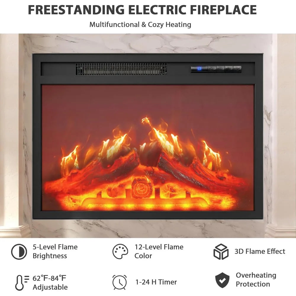 58" Fireplace TV Stand for TVs up to 65", Entertainment Center with Storage, 23" Electric Fireplace Insert Heater with Remote