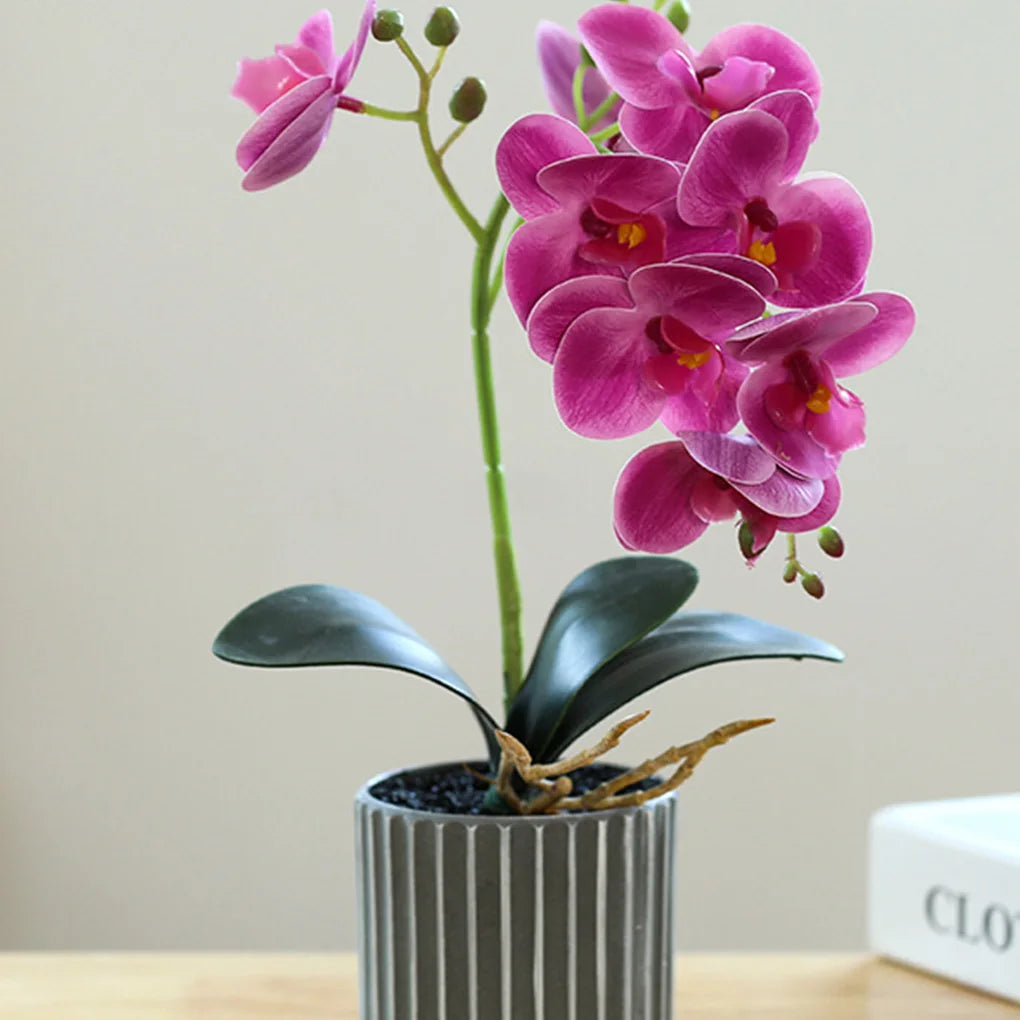 New Artificial Orchid Flower Bonsai with Pot Potted Phalaenopsis Planter Home Office Decor Bright Color Indoor Balcony