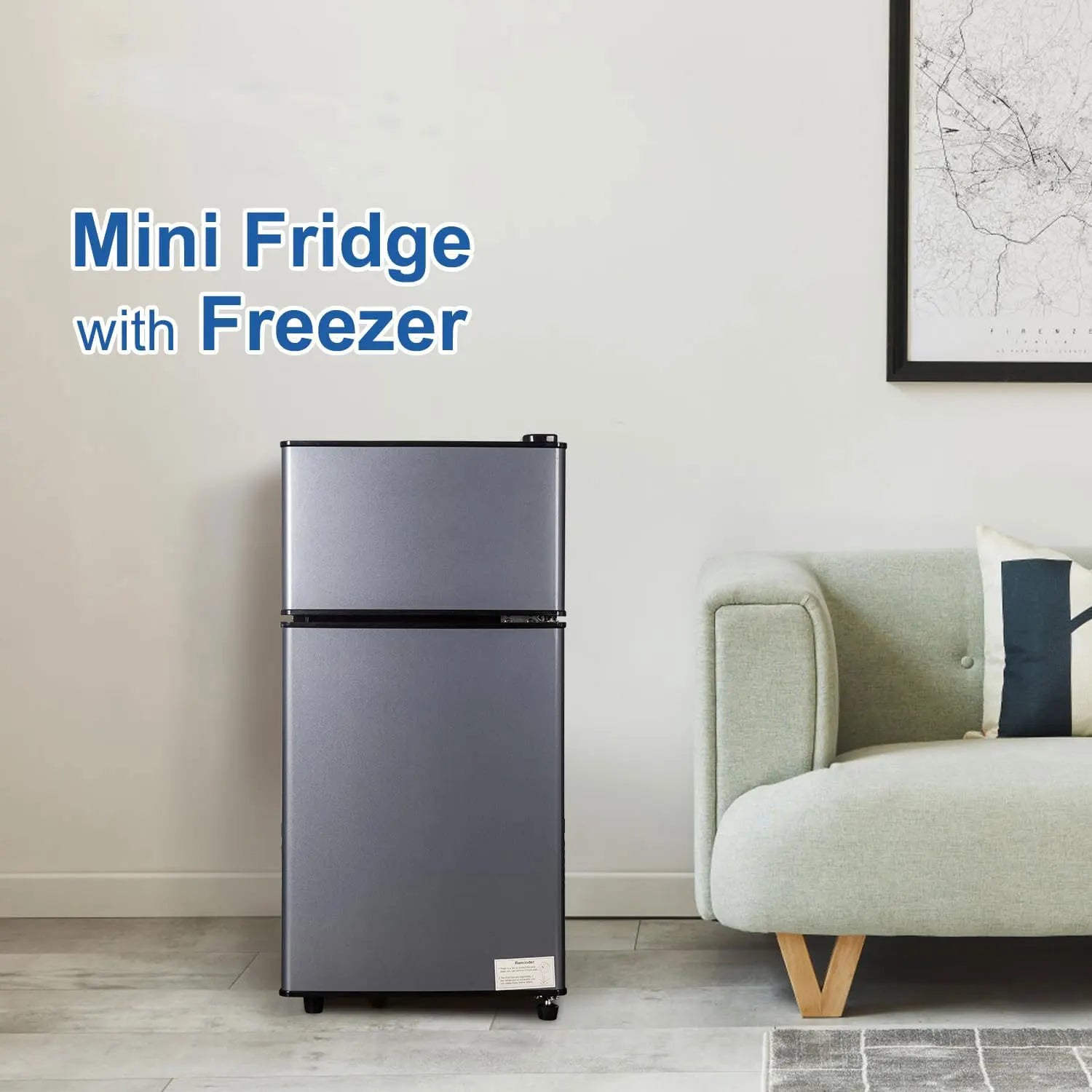 Mini Fridge with Freezer, 2.9 Cu.Ft Small Fridge, Energy Saving, Low Noise,7 Adjustable Thermostat, Double Door  Refrigerator